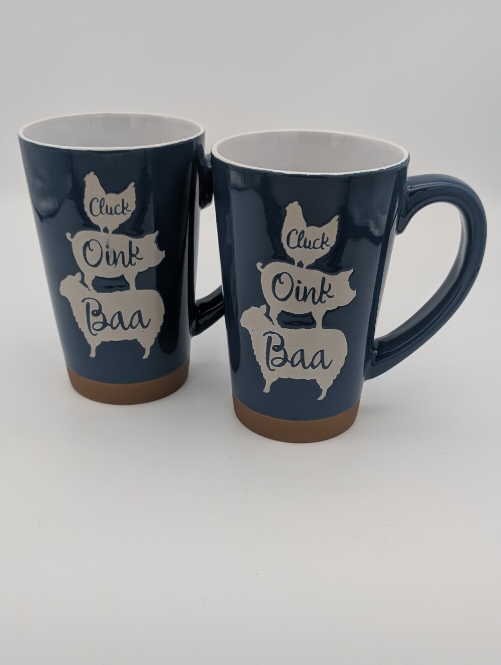 Farmhouse Ceramic Latte Mugs with Animal Stack Design